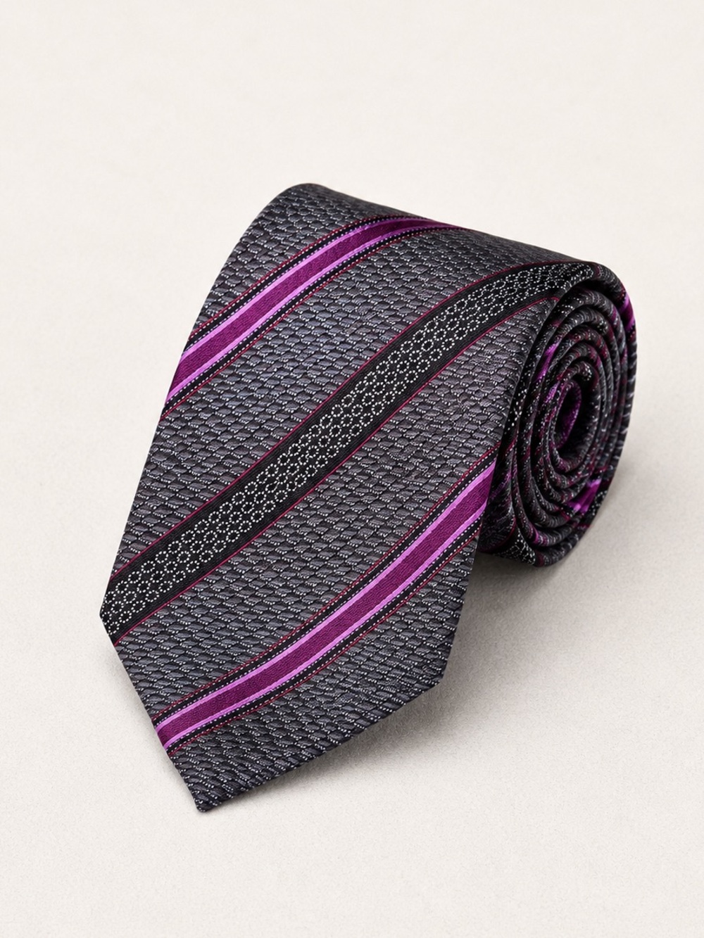 Canali Gray Tie  Magenta Stripe Accents Luxury Designer Business Casual Wedding
